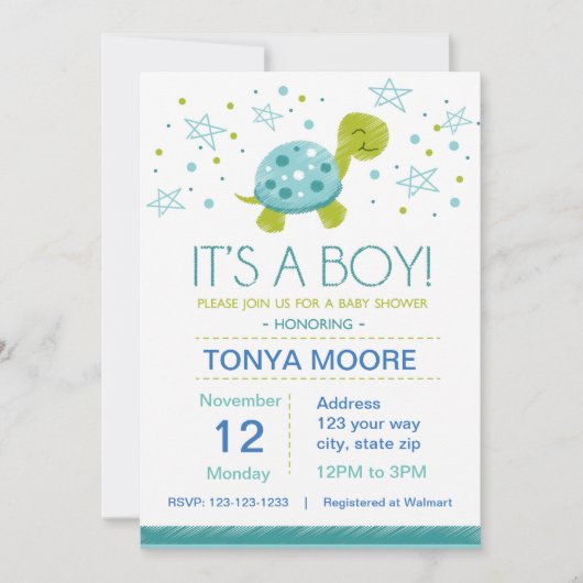 Star Turtle Baby shower Invitation Kaart (Voorkant)