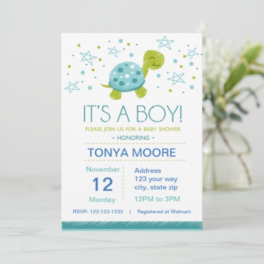 Star Turtle Baby shower Invitation Kaart (Staand voorkant)