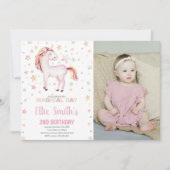 Star Unicorn Birthday Uitnodigingen met foto (Voorkant)