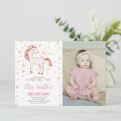 Star Unicorn Birthday Uitnodigingen met foto (Staand voorkant)