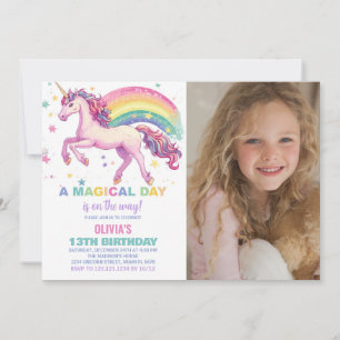 Star Unicorn Rainbow Verjaardag Uitnodigingen foto