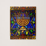 STAR VAN DAVID EN MENORAH LEGPUZZEL<br><div class="desc">FOTO van gekleurd glas</div>