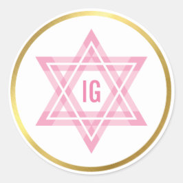STAR VAN DAVID goudcirkel roze monogram logo Ronde Sticker