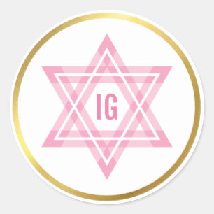 STAR VAN DAVID goudcirkel roze monogram logo Ronde Sticker