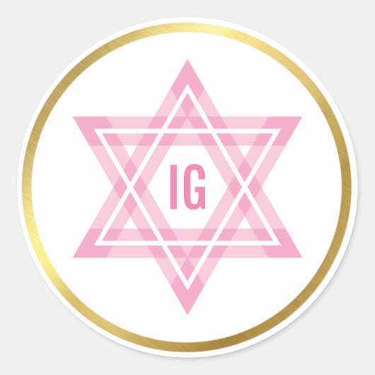 STAR VAN DAVID goudcirkel roze monogram logo Ronde Sticker (Voorkant)