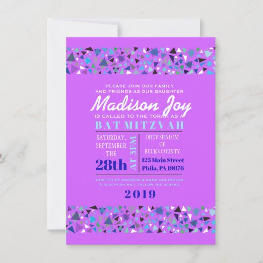 STAR WALL Bar Bat Mitzvah Invitation Lavender Kaart (Voorkant)