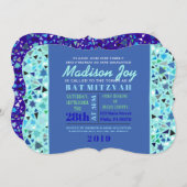 STAR WALL Bar Bat Mitzvah Uitnodiging Aqua (Voorkant / Achterkant)