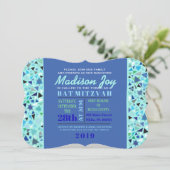 STAR WALL Bar Bat Mitzvah Uitnodiging Aqua (Staand voorkant)