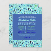 STAR WALL Bar Bat Mitzvah Uitnodiging Aqua (Voorkant / Achterkant)