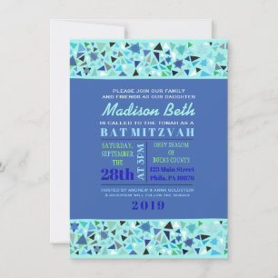 STAR WALL Bar Bat Mitzvah Uitnodiging Aqua