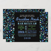 STAR WALL Bar Bat Mitzvah Uitnodiging in zwart-wit (Voorkant / Achterkant)