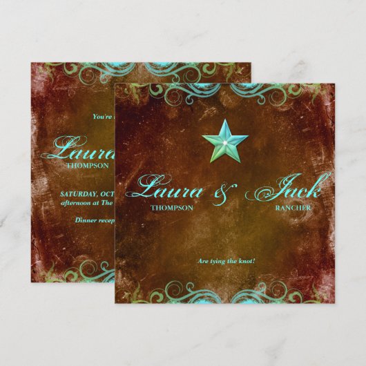 Star Wedding Invitation  Brown Blue Kaart (Voorkant / Achterkant)