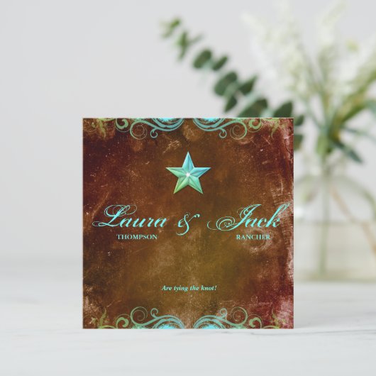 Star Wedding Invitation  Brown Blue Kaart (Staand voorkant)