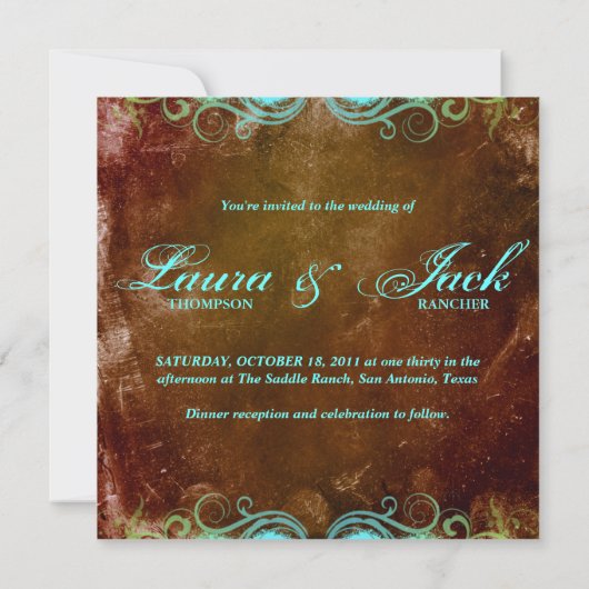 Star Wedding Invitation  Brown Blue Kaart (Achterkant)