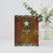 Star Wedding Reply Card Bruin Blauw RSVP Kaartje (Staand voorkant)