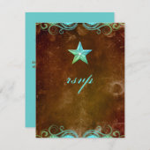 Star Wedding Reply Card Bruin Blauw RSVP Kaartje (Voorkant / Achterkant)