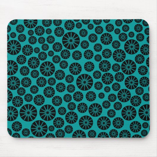 Star Wheel Pattern - Zwart op Aqua 00999 Muismat (Voorkant)