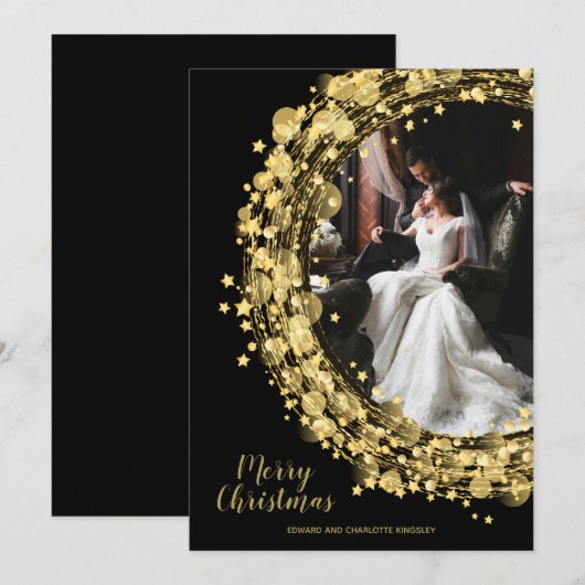 Star Wreater op zwarte kerstfoto Feestdagenkaart (Voorkant / Achterkant)