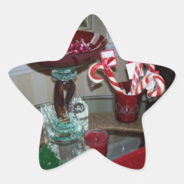 Star Xmas foto van rood glas en snoepjes Ster Sticker