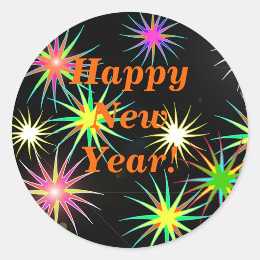 Starblast Nieuwjaar Zwart Ronde Sticker (Voorkant)