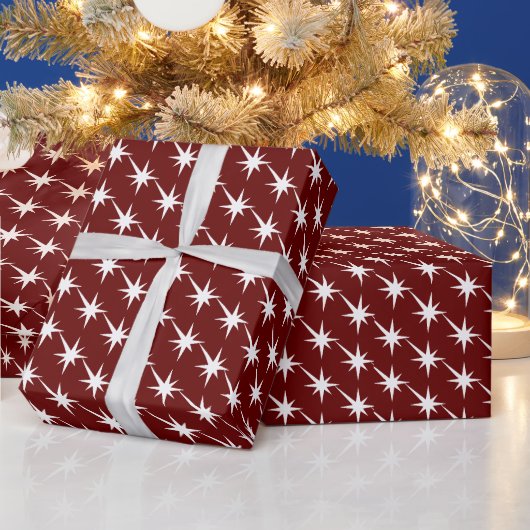 Starburst Burgundy en White Pattern Cadeaupapier (Feestdagen)