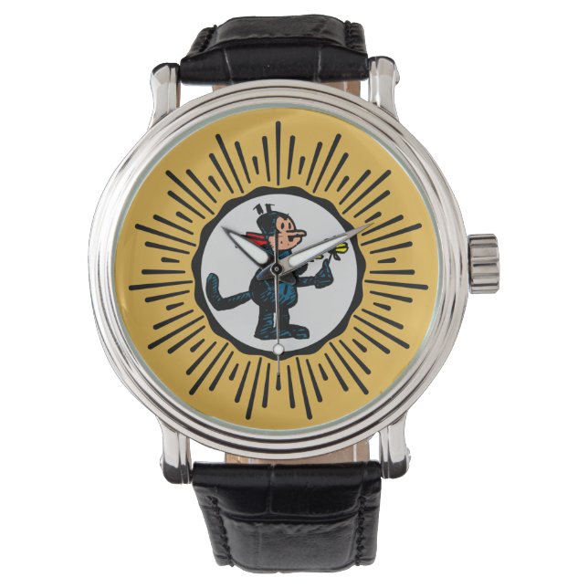  Starburst Cartoon Cat Wristwatch Horloge (Voorkant)