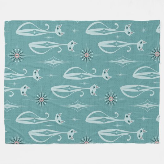 Starburst Diamond Cats on Blue Fleece Deken (Voorkant (Horizontaal))
