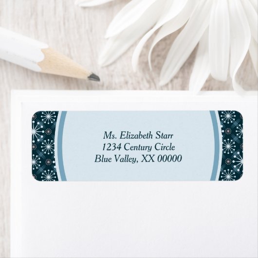 Starburst en Lines Mid Century Pattern Blue Etiket (Insitu)