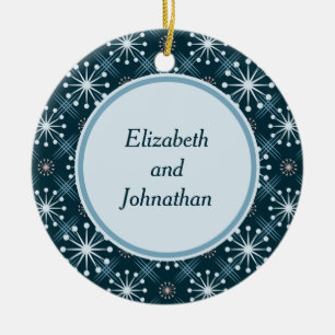 Starburst en Lines Mid Century Pattern Blue Keramisch Ornament