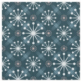 Starburst en Lines Mid Century Pattern Blue Stof (Close Up)
