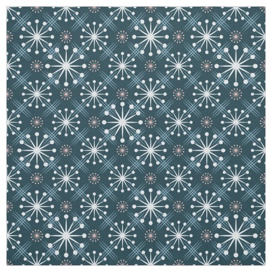 Starburst en Lines Mid Century Pattern Blue Stof (Swatch)