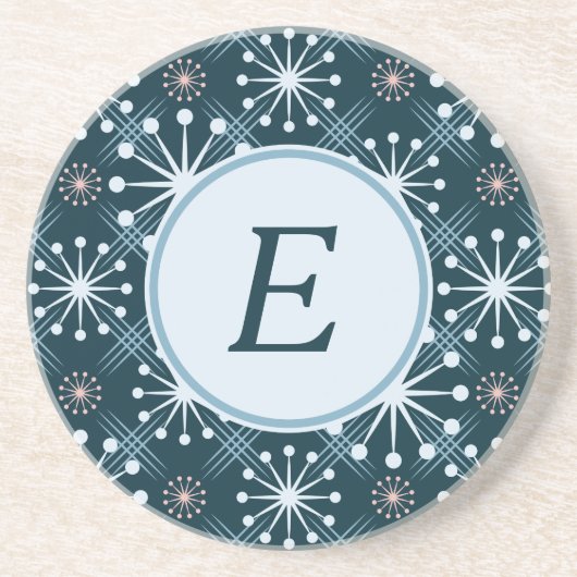 Starburst en Lines Mid Century Pattern Blue Zandsteen Onderzetter (Voorkant)