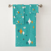Starburst Mid Century Modern Patroon in Blauwgroen Bad Handdoek (Insitu)