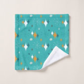 Starburst Mid Century Modern Patroon in Blauwgroen Bad Handdoek (Wasdoekje)