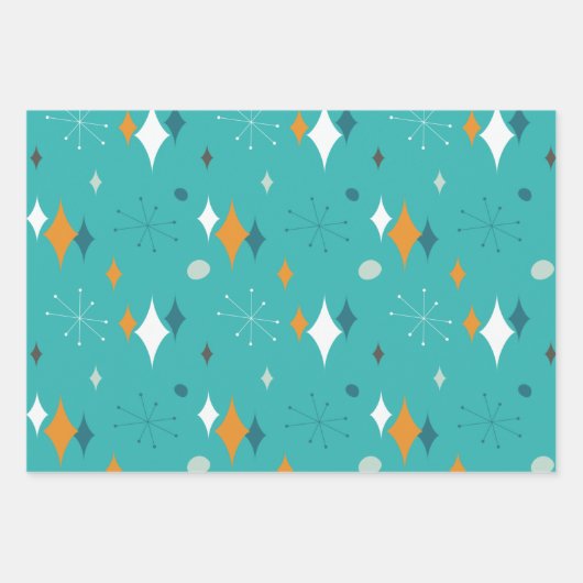 Starburst Mid Century Modern Patroon in Blauwgroen Inpakpapier Vel (Voorkant 3)