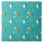 Starburst Mid Century Modern Patroon in Blauwgroen Tegeltje (Voorkant)