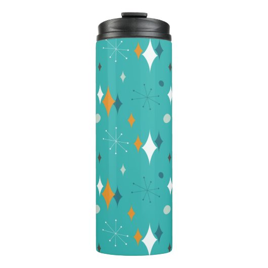 Starburst Mid Century Modern Patroon in Blauwgroen Thermosbeker (Voorkant)