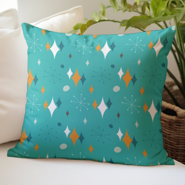 Starburst Mid Century Modern patroon in turquoise Kussen (Creator heeft geüpload)