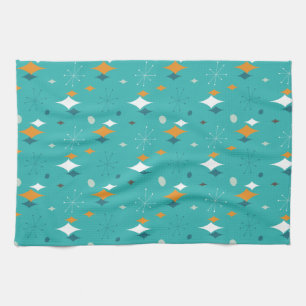 Starburst Mid Century Modern Patroon in Turquoise Theedoek