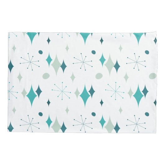 Starburst Mid Century Modern Pattern Blauwgroen Aq Kussensloop (Achterkant-Links)