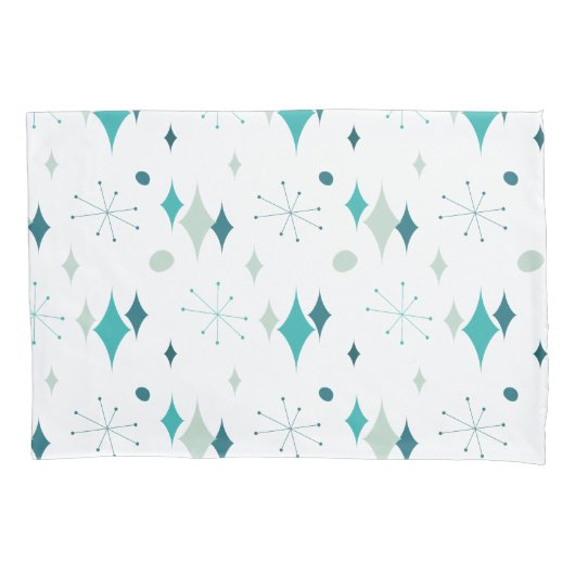 Starburst Mid Century Modern Pattern Blauwgroen Aq Kussensloop (Voorkant-Links)