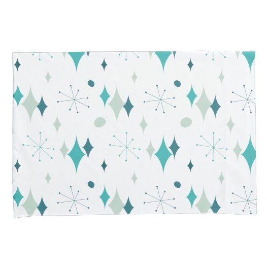 Starburst Mid Century Modern Pattern Blauwgroen Aq Kussensloop (Voorkant-Rechts)