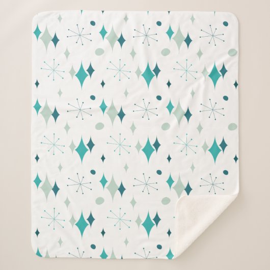 Starburst Mid Century Modern Pattern Blauwgroen Aq Sherpa Deken (Voorkant)