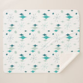 Starburst Mid Century Modern Pattern Blauwgroen Aq Sherpa Deken (Voorkant (horizontaal))