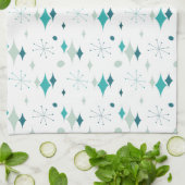 Starburst Mid Century Modern Pattern Blauwgroen Aq Theedoek (Gevouwen)