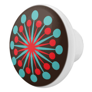 Starburst Mid Century Modern Red Turquoise Keramische Knop