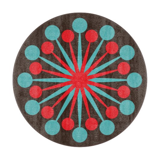 Starburst Mid Century Modern Red Turquoise Snijplank (Voorkant)