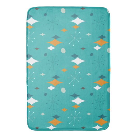 Starburst midden eeuw modern patroon in Blauwgroen Badmat (Voorkant Verticaal)