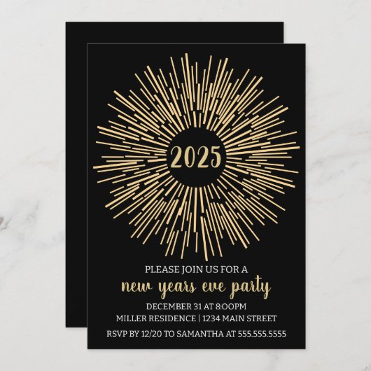 Starburst New Years Eve Feestuitnodiging Kaart (Voorkant / Achterkant)