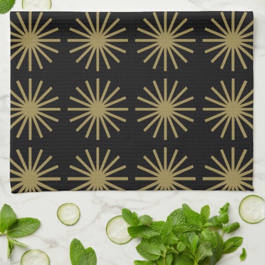 Starburst Patroon Goud & Linnen Wit Theedoek (Gevouwen)